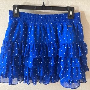 Hollister Blue & White Polka Dot Layered Ruffle Skirt w/ Elastic Waist Size L